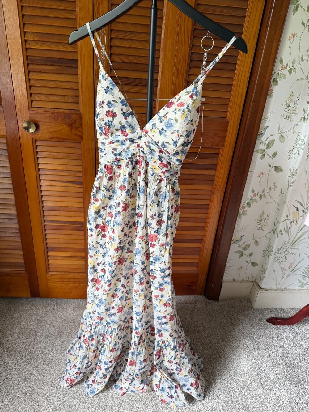 NWT Abercrombie & Fitch White Multicolor Floral Print Maxi Dress Size Small